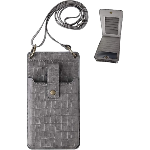 Liten Crossbody Väska för Telefon, Axelväska, Korthållare, Plånbok för Kvinnor & Flickor, Grå