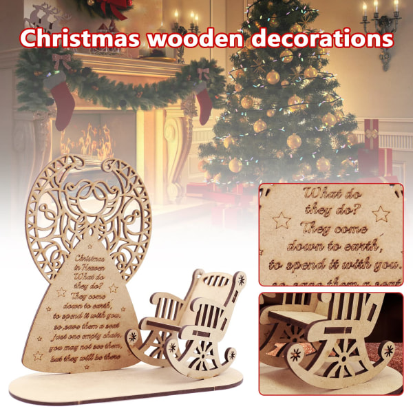 Christmas Remembrance Candle Ornament - Rustik träljusstativ med personlig stol, Merry Christmas in Heaven Memory värmeljus, M, träfärg