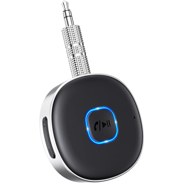 Bil Bluetooth 3,5 mm AUX-adapter, Mini Bluetooth 5.3-mottaker for hjemmestereo/høyttaler, håndfrie samtaler, dobbel tilkobling, 16 timers spilletid