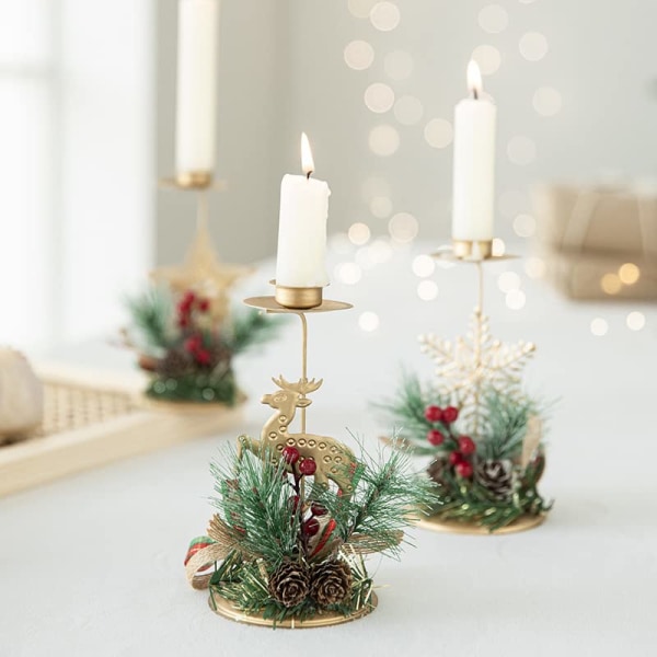 2 pakkauksen joulukynttilänjalkoja, metallipylväisiä kynttilänjalkoja Xmas kynttilänjalkoja joulupöytään vaippatakan koristeluun snowflake