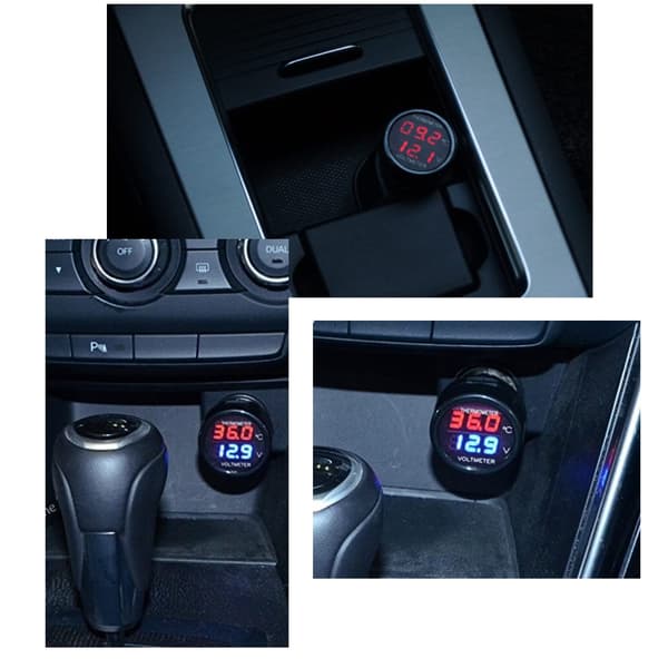 2 i 1 Voltmeter + Termometer  Batterispænding Temperatur Digital  Indikator Måler Test med Dobbelt LED Display, DC12/24v