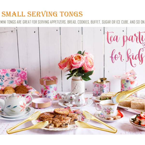Tång 5 tum rostfritt stål serveringsredskap små tänger för aptitretare socker tänger istänger teservis set om 4 (5 tum guld)