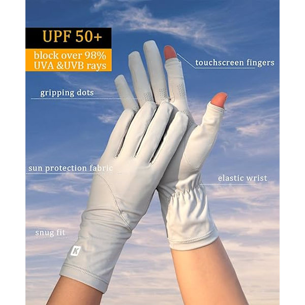 UPF 50+ Tynde solbeskyttende UV-beskyttelseshandsker til kvinder, grå