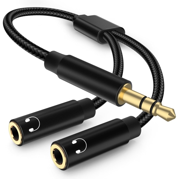 Stereo Audio Jack Adapter, 3,5 mm Stereo Jack Hodetelefon Adapter Kabel, Jack Splitter Kompatibel med Hodetelefoner, Nettbrett, PC (2 stk) Black