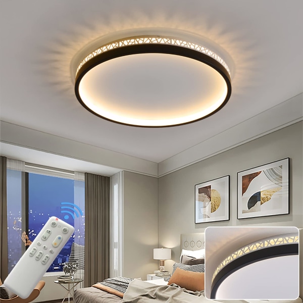 LED-taklampe dimbar med fjernkontroll, 30W 30cm rund svart huldesign "fuglerede" taklampe soverom