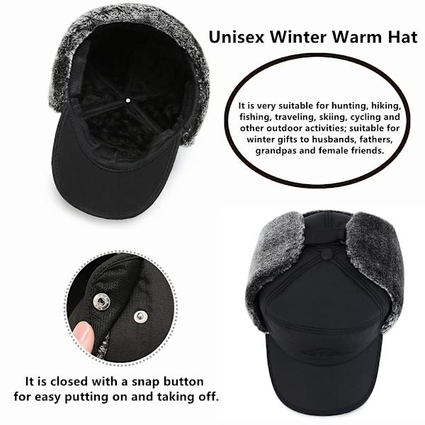 Vintervarm Trapper-hatt för män och kvinnor, tjock fluffig foder Bombermössa med öronlappar och munskydd, vindtät Troopermössa Skidmössa Unisex Jakt