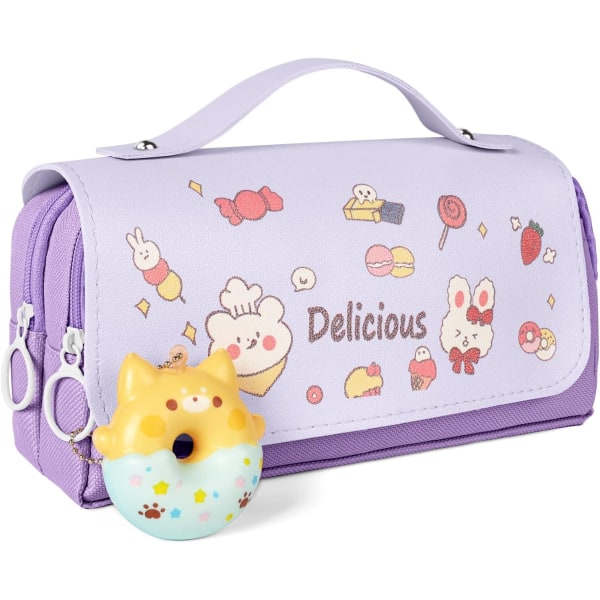 Pencil Case, Big Capacity Pencil Pen Bag Multi Compartments Office Stationery Makeup Bag Stress Relief Pencil Case   (Purple)