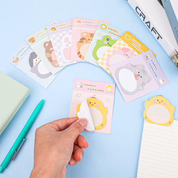 Sødt Dyre Sticky Notes, 8 Pak Kawaii Dyre Selvklistrende Noter Tegneserie Markører Flag Søde Former Selvklistrende Memo