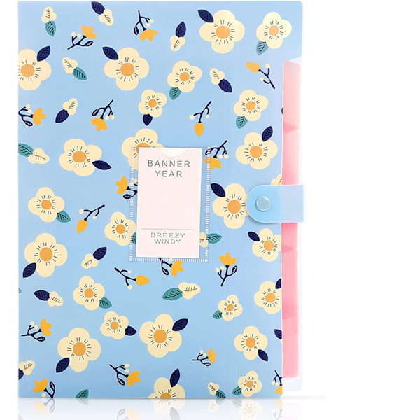 Laajennettava Expanding File, Expanding File Folder A4, Expanding File Organiser 6 taskulla, Filing Folder Organiser, Floral Printed Folders, Sininen Blue