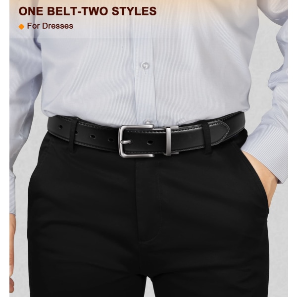 Herrbälte, vändbart bälte 3,3 cm för golfklänningsbyxor för herr, justerbar trim för att passa, svart och brunt (125 cm)