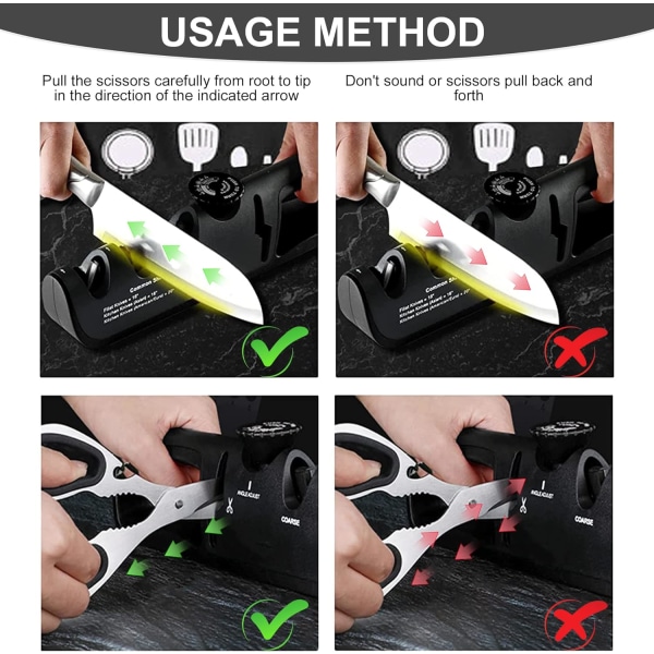 Professionel knivsliber, 4 i 1 slibesten med saks, justerbar vinkelstyr knivsliberværktøj (sort) Black
