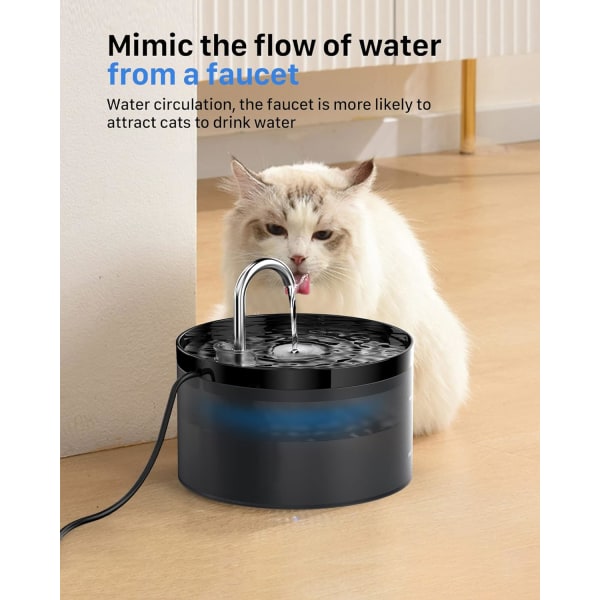 Cat Water Fountain for Drikke: Cat Fountain - 2L Cat Water Fountain - Pet Water Fountain - Cat Drikkefontene - Super Silent - Kranform