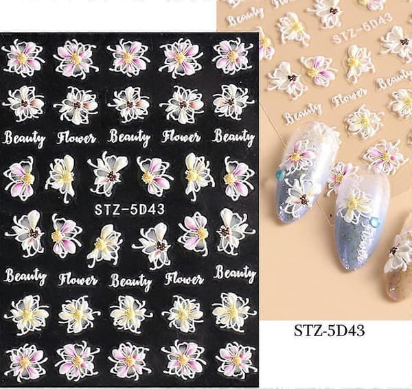 4 stycken enkla vita blom-nageldekaler