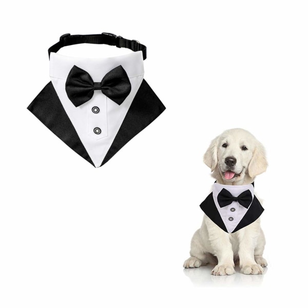 Dog Tuxedo Bandana Collar, 1 Piece Adjustable Formal Dog Wedding Bandana Pet Wedding Suit Bow Tie Bandana with D-Ring for Small Medium Dogs