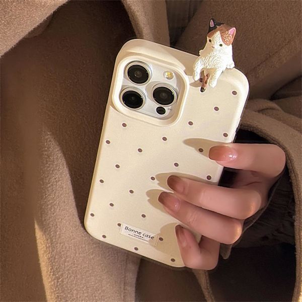 Kompatibel med iPhone 16 Pro Max Skal, Vågpunkt Vacker Söt Tredimensionell Kitty Silikonskydd (rosa)