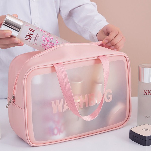 Paket med 3 genomskinliga kosmetikapåsar, necessär för att transportera vätskor, transparent necessär, resetillbehör för handbagage pink