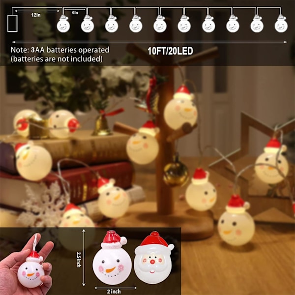 LED-batteridrivna julgransljus för inomhus- och utomhusdekorationer, inomhusjuldekorationer (snögubbe, 10 fot 20 LED)