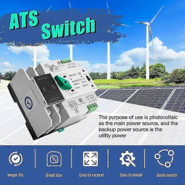 Fotovoltaisk solcelle ATS Automatisk fer Switch Din Skinne 2P AC220V ATS PV System Strøm til Cit)