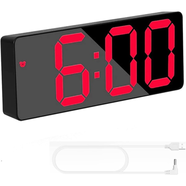Digital skrivebordsklokke, Akryl/speil ved sengen Storskjerm Alarm Stemmekontroll Slumre Tid Dato Temperaturvisning Nattmodus (røde tall)