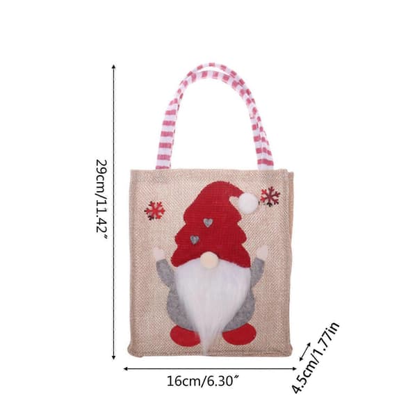 3-pack Tomtar Julklappspåsar i Linne Jultema Presentpåse med Handtag Jul Jutesäckar Godispåsar