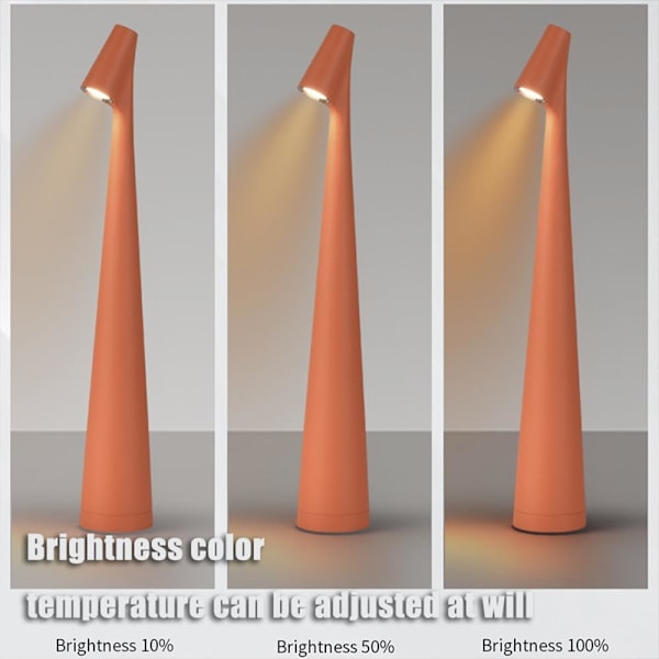Bærbar LED Bordlampe med Berøringsføler, 3-Niveau Lysstyrke Metal Skrivebordslampe, 3 Farve Berøringsstyret Genopladelig Lampe, Natlampe, orange