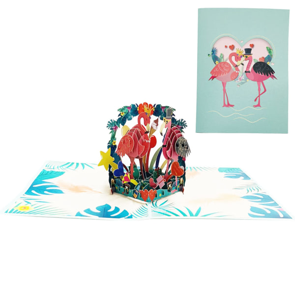 Flamingo 3D pop op-kort, håndlavede dvergpapegøjer pop-up lykønskningskort til valentinsdag jubilæum bryllup kærlighed romantik Tænker på dig