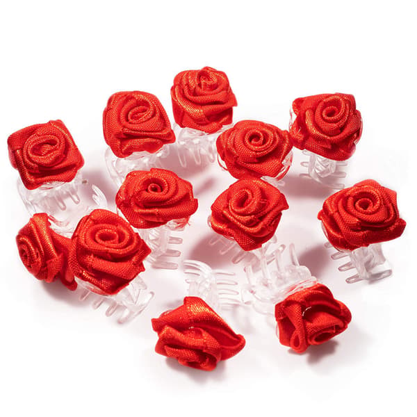 10 x hårklämmor blommor - brudhåraccessoarer - roshårklämma - vinröd red