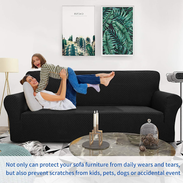 1-delt sofaovertræk til 3-personers sofa med høj elasticitet, sofaovertræk til kæledyr, hundevenligt, skridsikkert møbelbeskytter (sort)