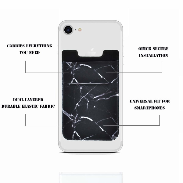 2 pakke mobiltelefonkort lommebokstav på lommebokkortholder lommetelefonlomme utvidbart etui for de fleste smarttelefoner (hvit marmor og svart) White,Black