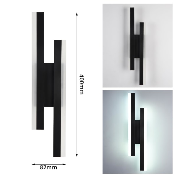 Væglampe LED interiør moderne, 16W væglampe LED, kreativ lang parallel væglampe, trefarvet 3000K/4000K/6000K, sort, 50cm