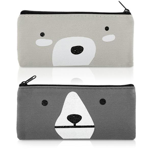 Sød Canvas Penneæske, 2 stk. Tegneserie Penneæske Kawaii Penneholder Blyantpose Lynlås Stationery Taske Makeup Kosmetik Taske (Lysegrå + Mørkegrå) Light Grey,Dark Gray