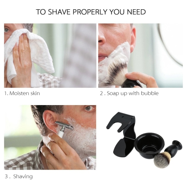 3 i 1 barberbørstesæt - Barberstel Base & barbersæbeskål & barberhår Barberbørste, barbersæt til mænd Barberbørste