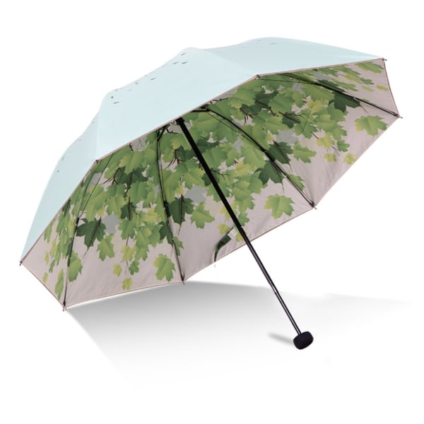 Green Tree Leaf Folding Rejsesolparaply Sunblock UV-beskyttelse UPF 50+ Regnbestandig Kompakt størrelse Parasol Fold ind i pung (grøn)