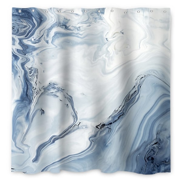 Dusjforheng, lyseblå marmorert stoff for bad, 180x180cm