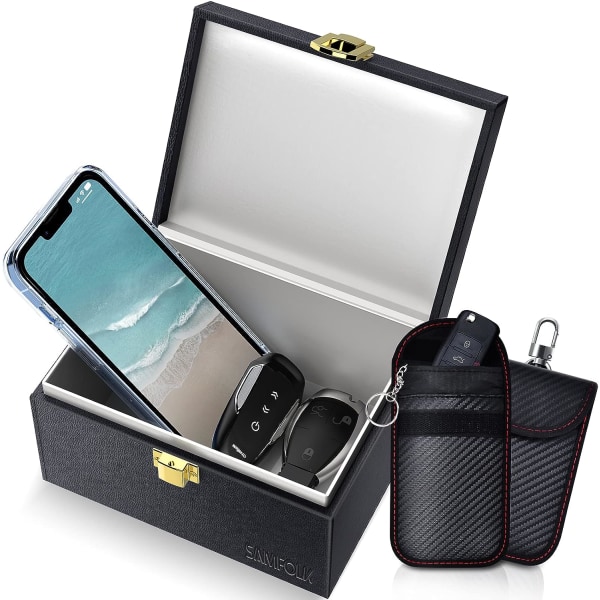Faraday Box and Pouch 2 Pack, avaimeton auton avaimen turvasuoja, RFID-varkaudenestosignaalin estohäkit