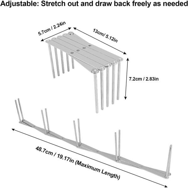 2 stk. lokkholder i rustfritt stål, justerbar ribbeholder, multifunksjonell teleskopisk oppbevaringsstativ, demperavløpsstativ, oppbevaringsorganisator