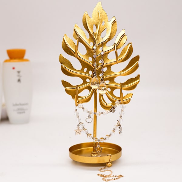 Smykkestativ, Desktop Smykke Display Stativ med Bakke (Guld)