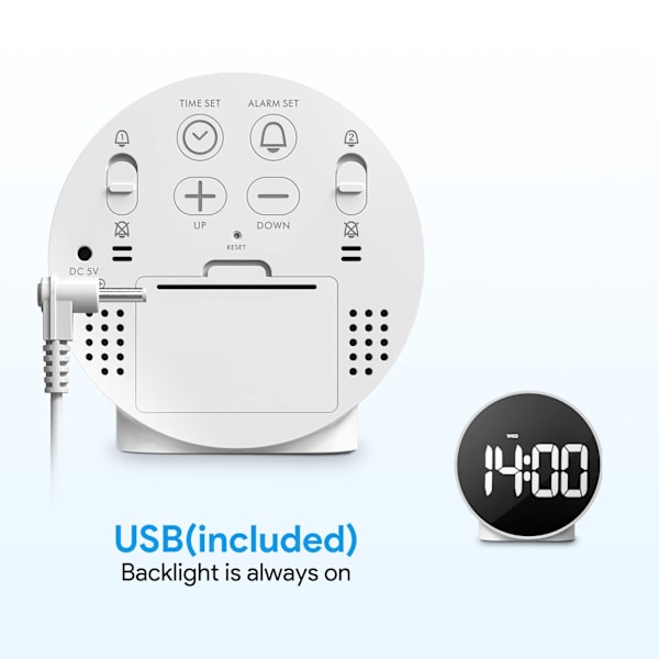 LED Digital Vækkeur Bordur med Snooze Funktion, Justerbar Lysstyrke 12/24H Dobbelt Alarm Ugedag Visning Elektrisk/Batteridrevet (Energibesparende Tilstand Efter 8s)