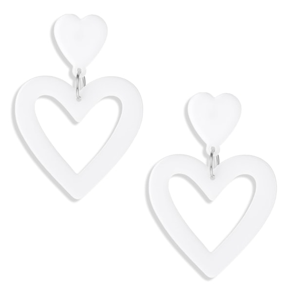 Akryl doble hjerte øredobber for kvinner Heart Statement øredobber kjærlighet hjerte øredobber dingle White