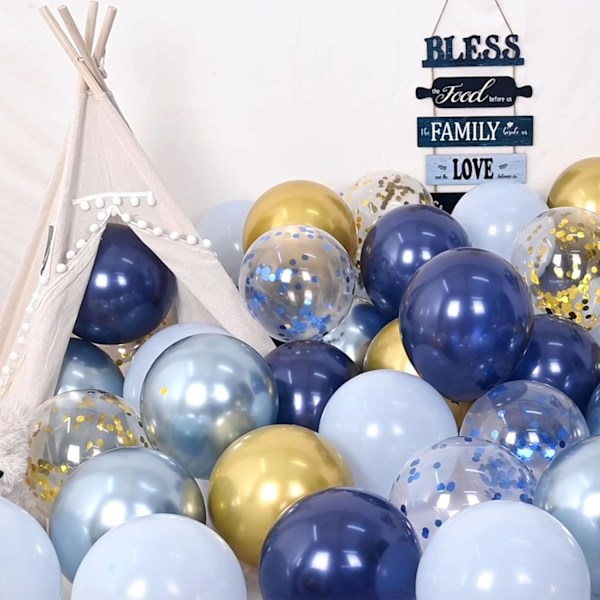 Marineblå Guld Ballon, 60 Pakker 12 Tommer Metallic Blå og Makron Blå Balloner med Metallic Guld Konfetti Balloner