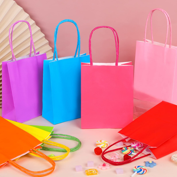 24 stk. Regnbue Fest Goodiebags Papirposer 12 x 6 x 15 cm Slik Slik Gaveposer med Håndtag til Fest Bryllup Gunst Fejringer