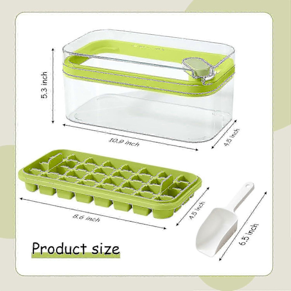 Isbitsform med lock och behållare, 2-pack för frys, 64 st isbitsformar (Grön) green