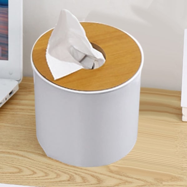 Servetthållare Box, Ansiktservetthållare med Trälock, Servett Dispenser Box Behållare med Fjärrkontroll Pen Desk Förvaring round