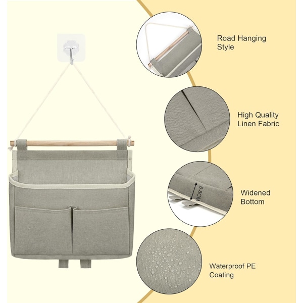 Vegglagringspose, 2 stk. Hengepose Lommearrangør (Grå) Grey