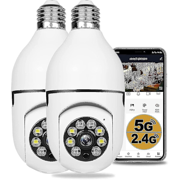 2 kpl 360 asteen turvakameroita langattomia ulkokäyttöön, Wifi-lampun kamera, 1080p langattomat kamerat kodin turvallisuuteen