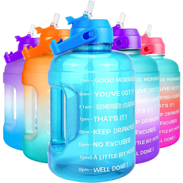 BuildLife motiverende vannflaske 2,2L - Vannkanne med stor kapasitet med halm og tidsmarkør og BPA-fri Sørg for nok vann Blue