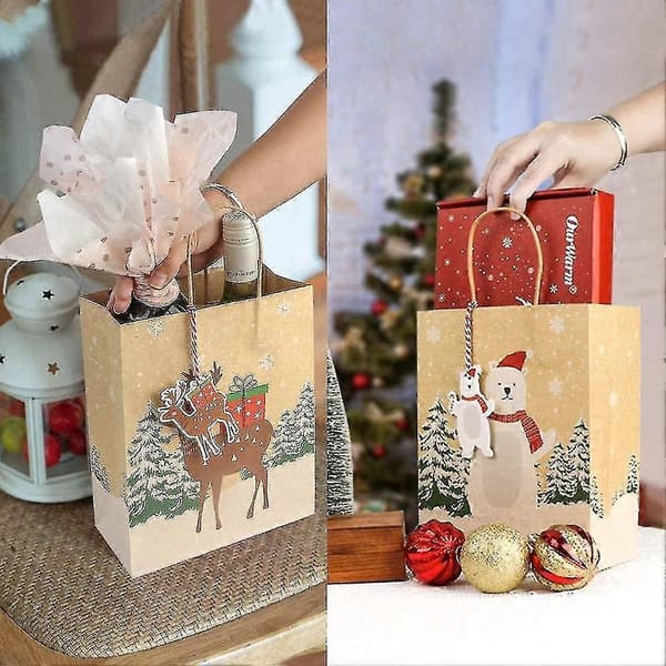 Julklappspåsar 24 stycken, julpåsar med 24 julklappsetiketter och röd present