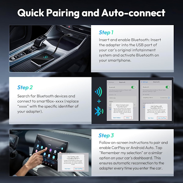 Langaton CarPlay -sovitin, 2024 Uusi langaton Bluetooth CarPlay -dongle Plug & Play -sovitin, Apple iPhone iOS 10+, Android 11+