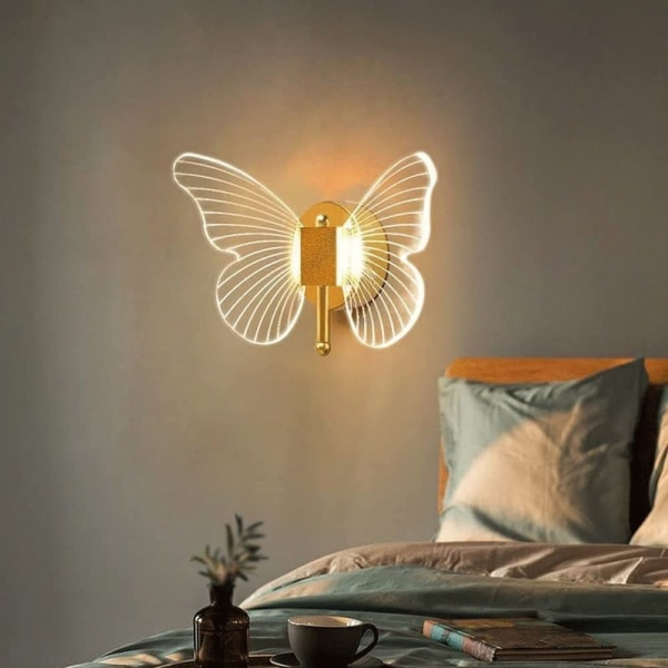 Kreativ vägglampa i form av en fjäril, modern vägglampa, LED-sänglampa med akrylskärm, vägglampa för inredning