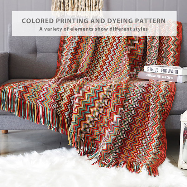 Strikket tæppe med kvast Houndstooth Boho ternet hyggeligt tæppe Strikket tæppe Sengetæppe Kast tæppe Dekorativt tæppe til sofa seng red 127*180cm